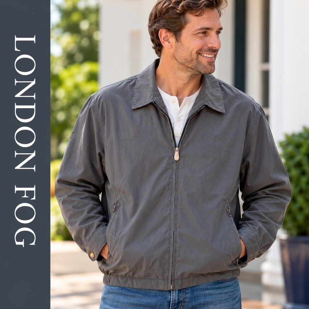 London Fog Harrington Bomber Jacket Mens XL Gray Lightweight Full Zip Pockets